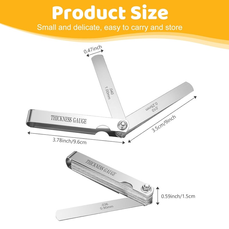 HSLCGF 32 Blades Stainless Steel Feeler Gauge, Metric and Imperial Gap Measuring Tool Width and Thickness Feeler Gage Gauge for Spark Plug, Valve Adjustment Tool, 0.02-1.00 mm (0.0008-0.040 Inch) - Image 2
